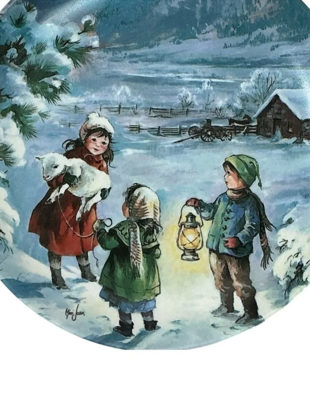 Collector Plate “Lost Lamb” Mimi Jobe Nostalgic Blue Winter Vintage 1990 8 1/2”